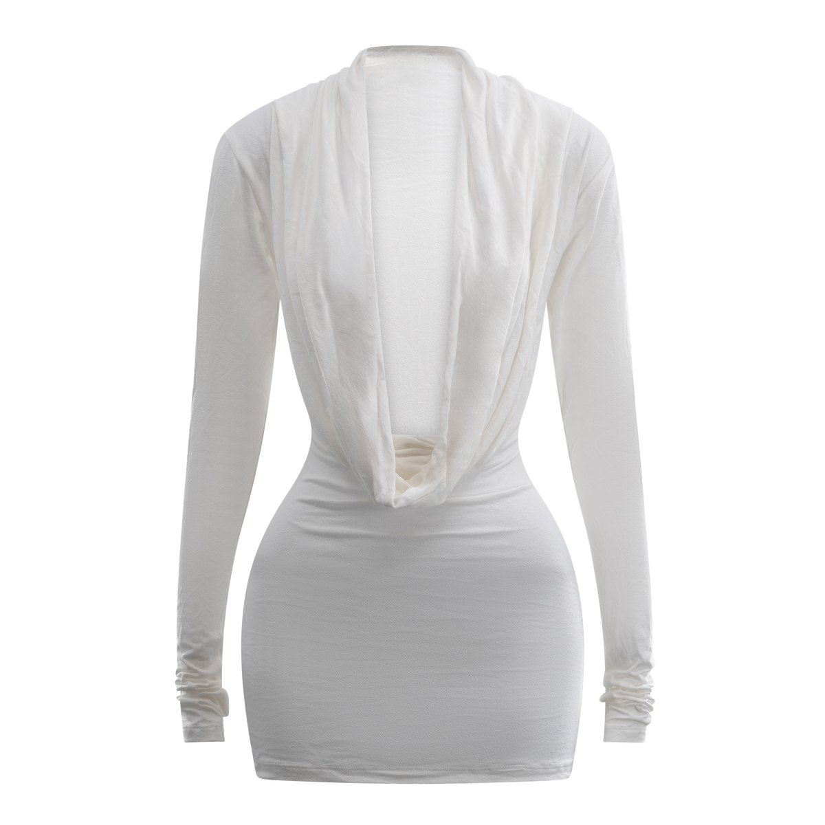 Drape Long Sleeve Cowl Mini Dress Ivory – Davis Active