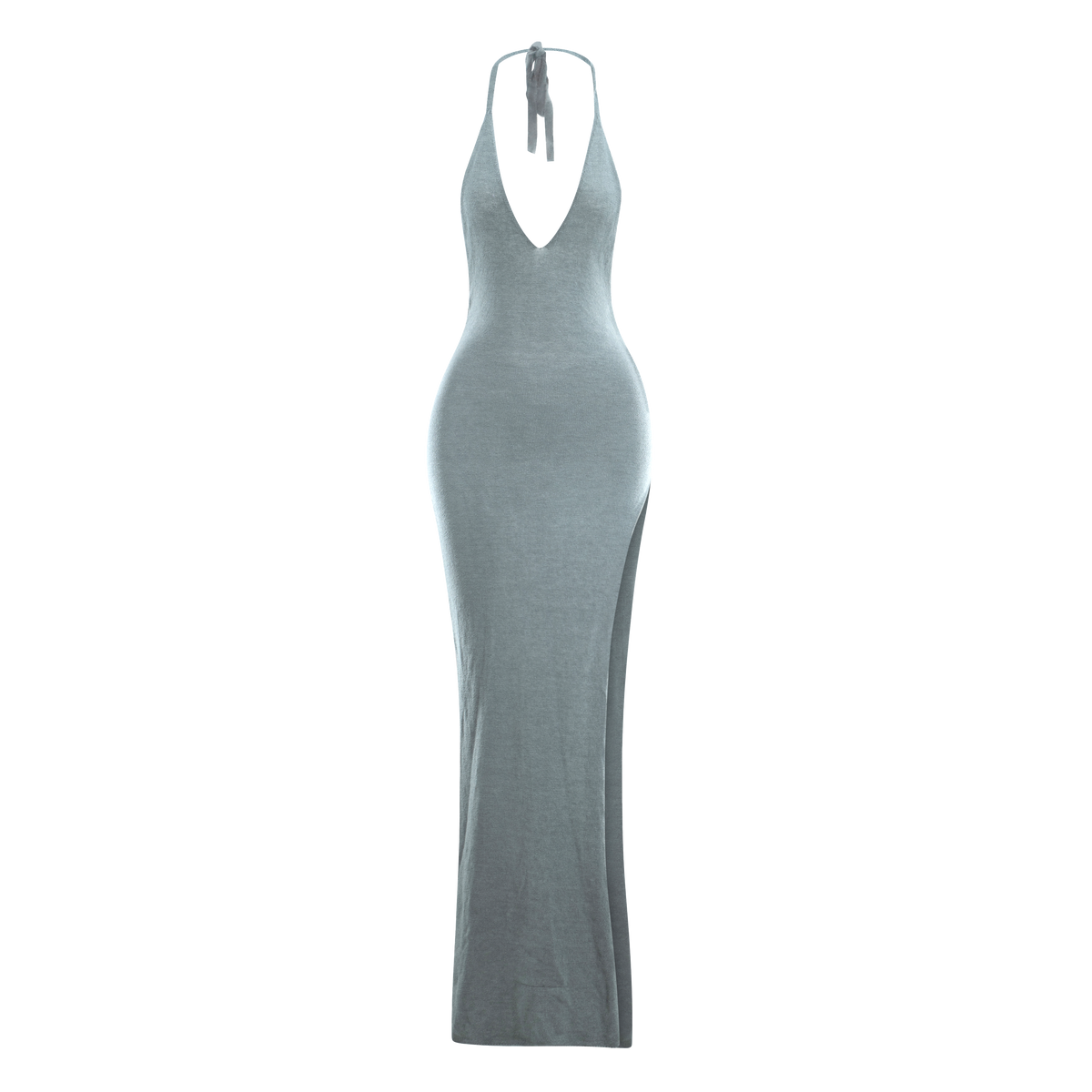 Knit Halter Slit Dress Dusty Blue – Davis Active