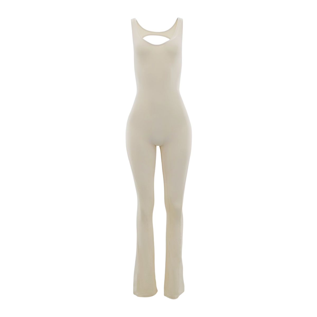 Backless Flare Jumpsuit Cream Davis Active