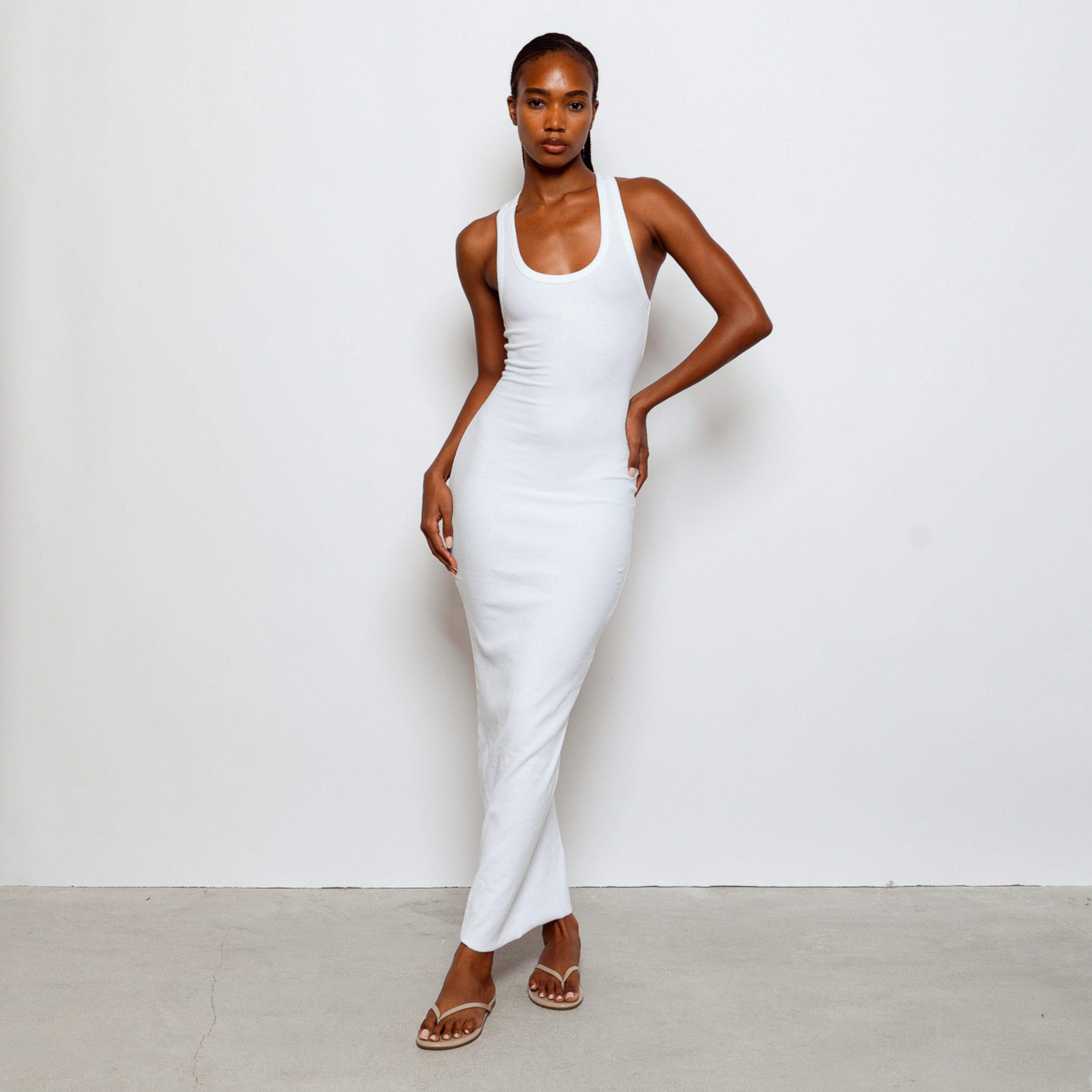 Ribbed Racerback Maxi Dress Ivory S/M Ribbed Racerback Maxi Dress Ivory S/M