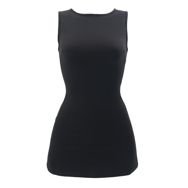 knee length dresses for ladies Boat Neck Mini Dress Black – Davis Active main image 1