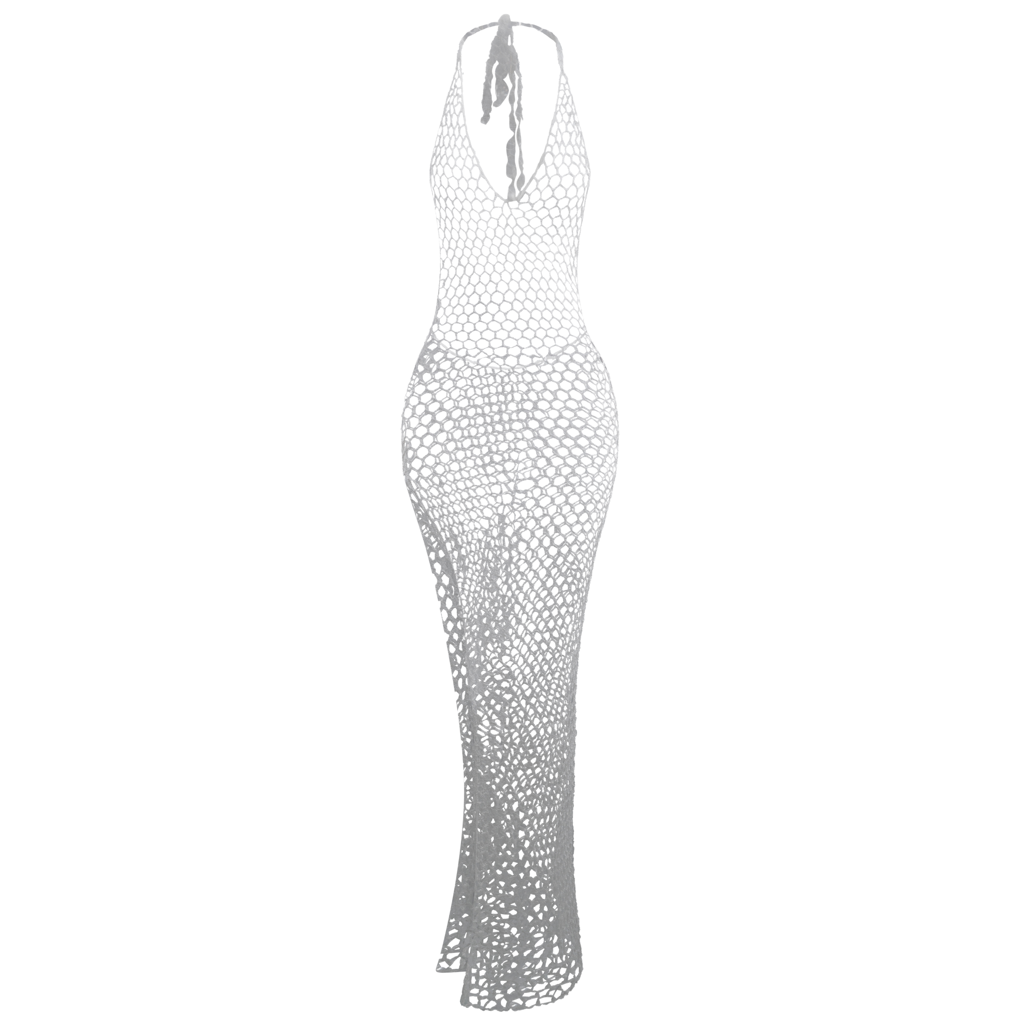 Crochet Halter Slit Dress Ivory S/M
