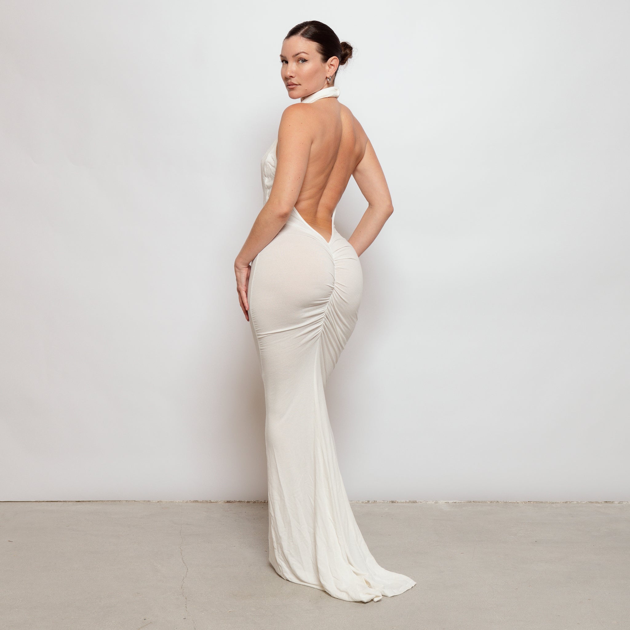 cowl neck ivory dress Cowl Neck Ivory Sheath Satin Wedding Dresses with Button Slit, Diamond White / 0