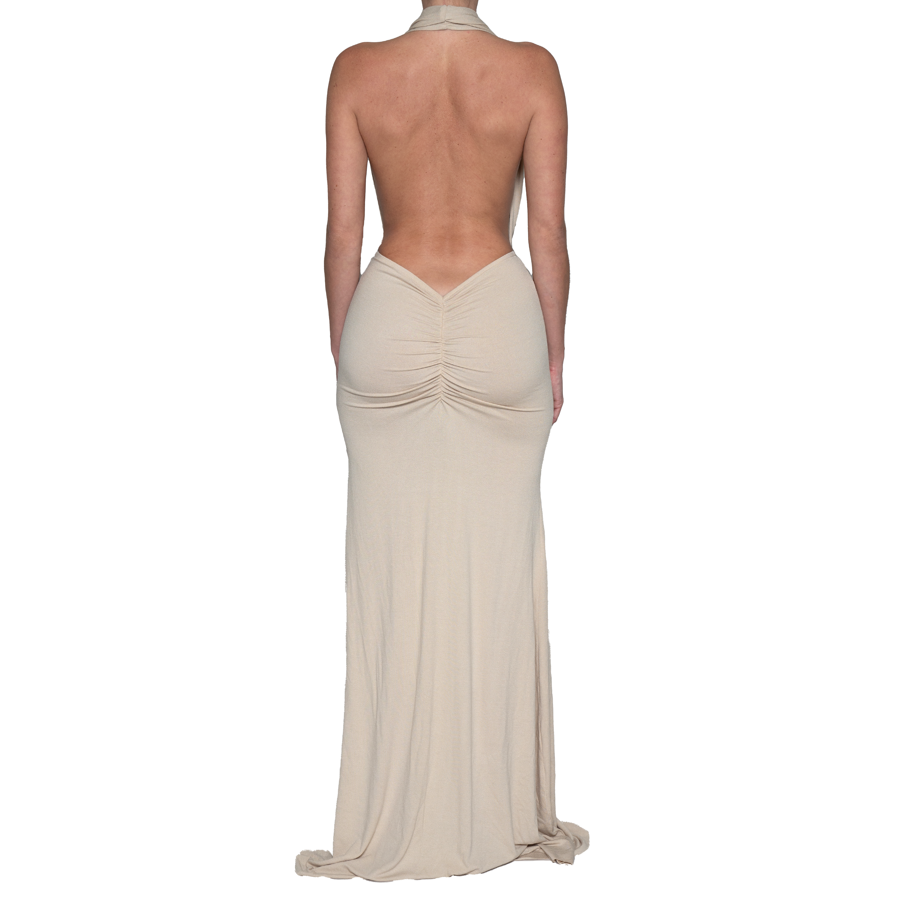 Drape Ruched Halter Maxi Dress Beige Davis Active Drape Ruched Halter Maxi Dress Beige Davis Active