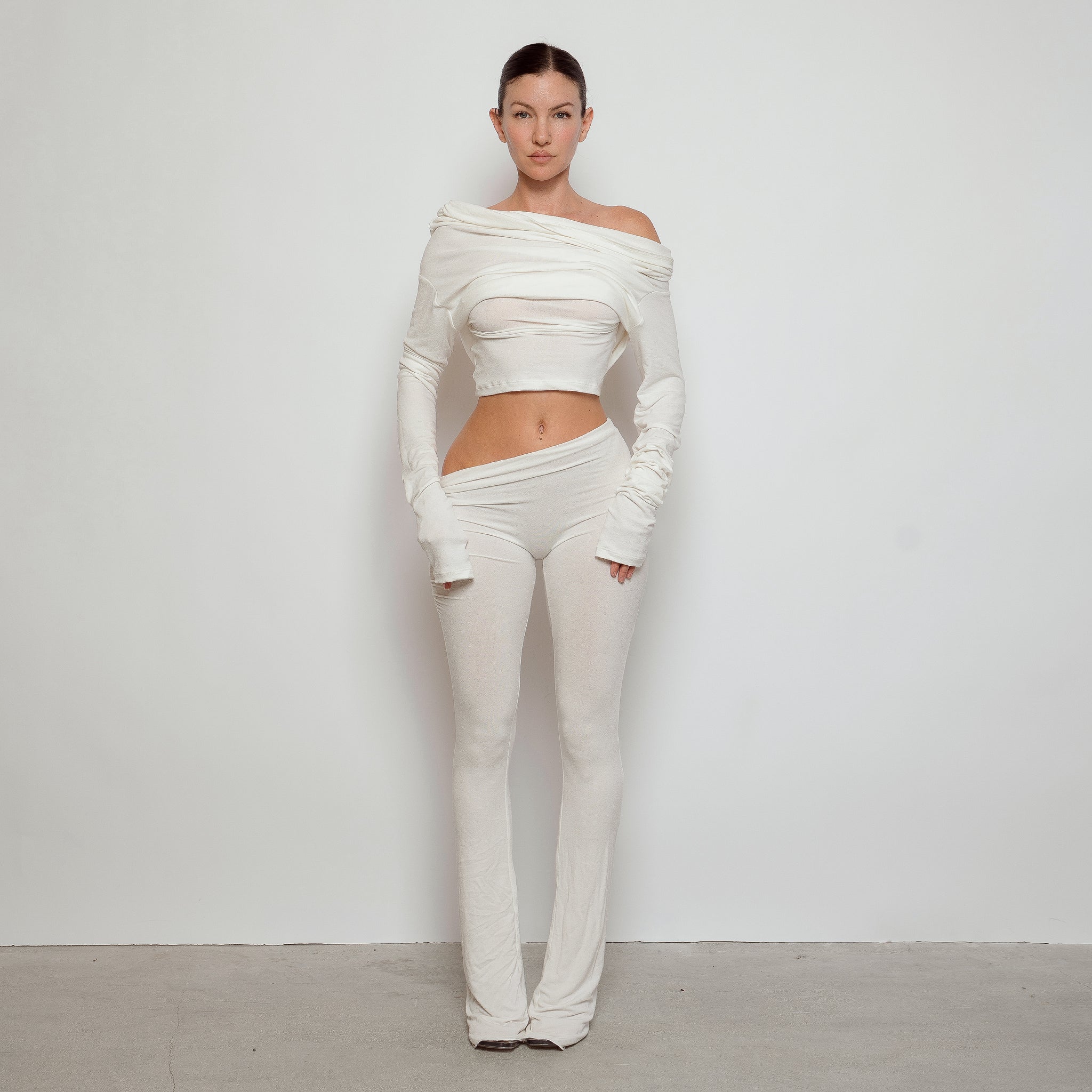 トップス acka drape volume tops white Drape Long Sleeve Top Ivory – Davis Active