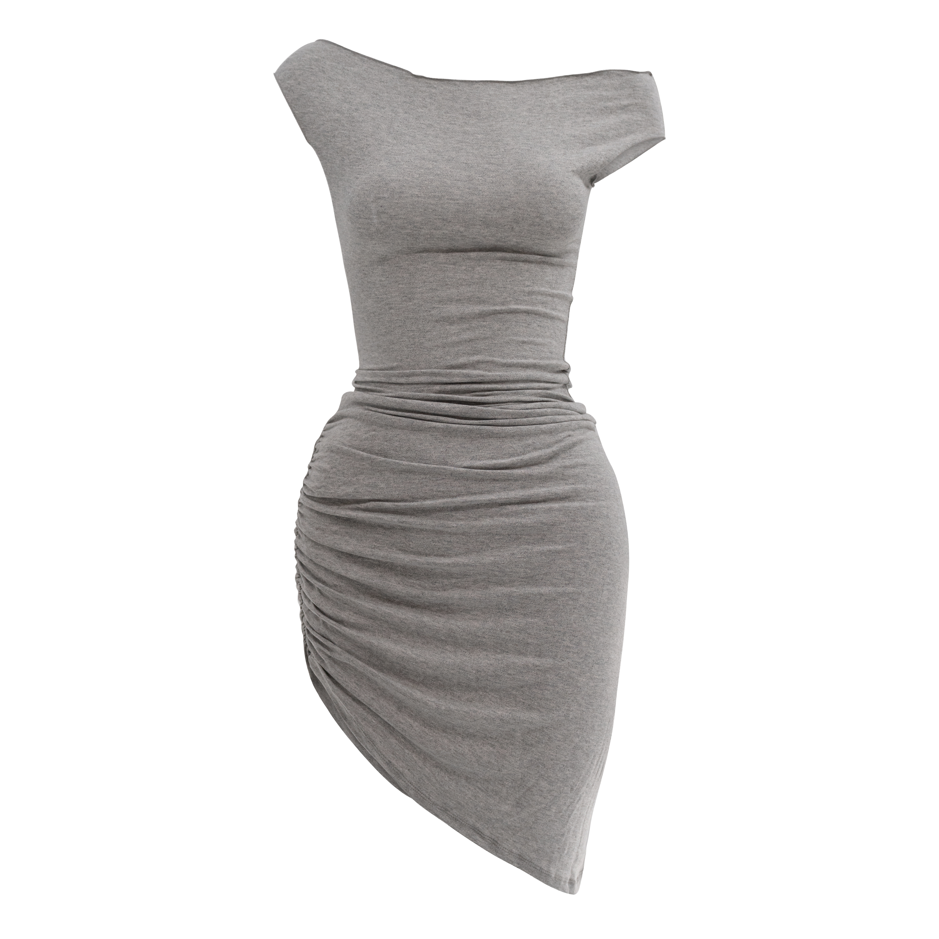 grey asymmetrical dress Beleri Ruffle Asymmetric Dress in Grey Chiffon