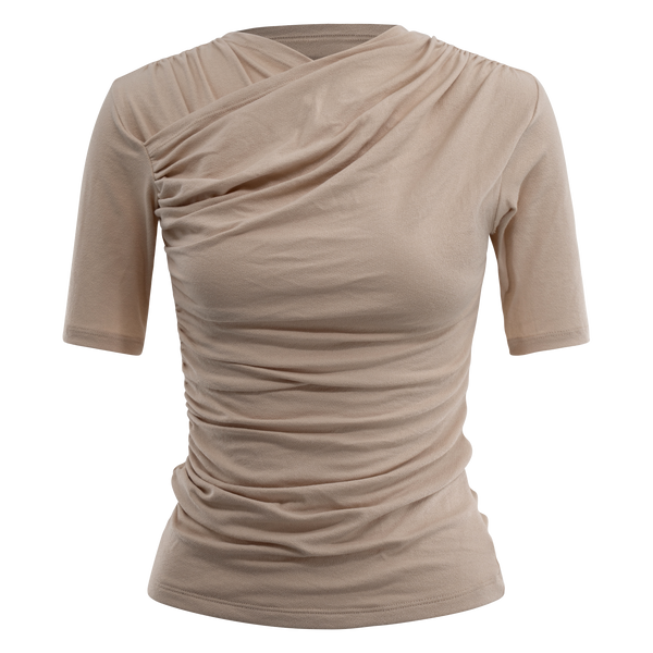 Drape Short Sleeve Crossover Top Beige – Davis Active
