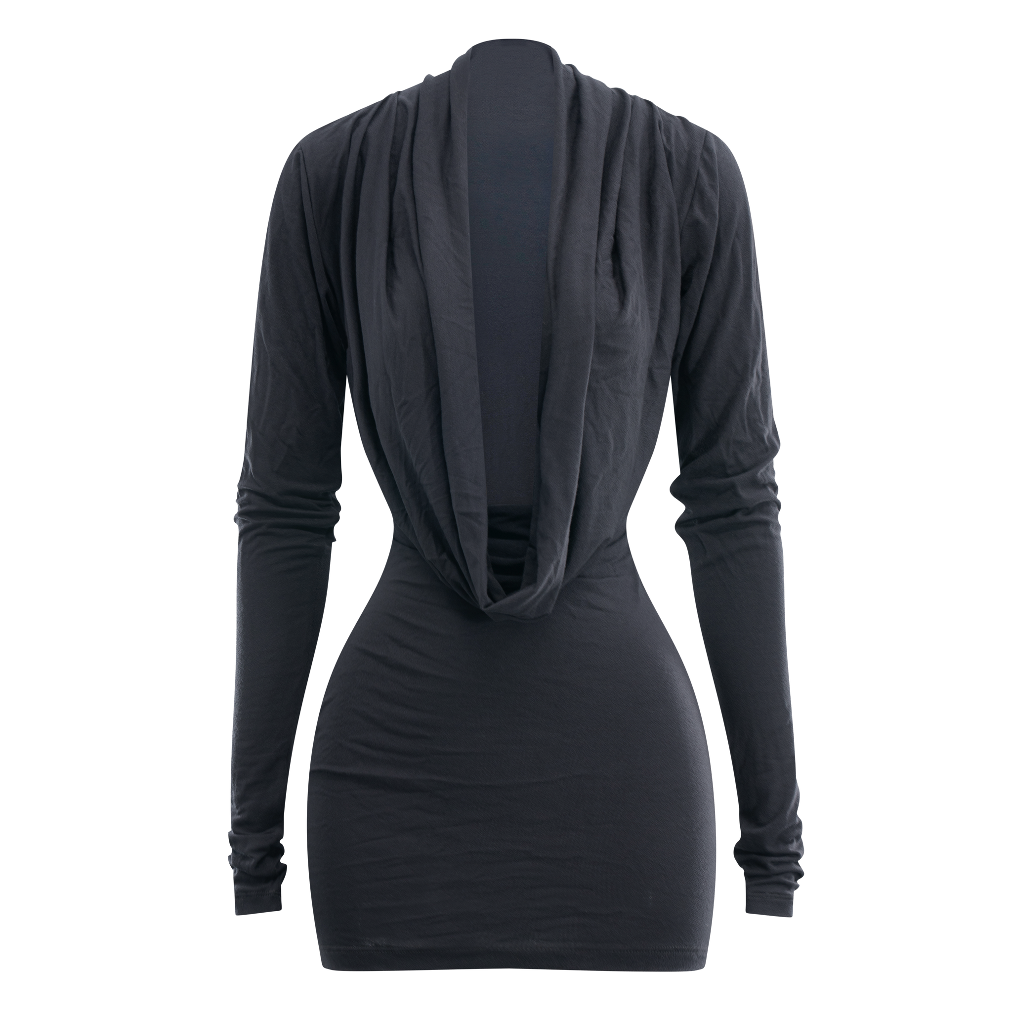 Drape Long Sleeve Cowl Mini Dress Black  Davis Active