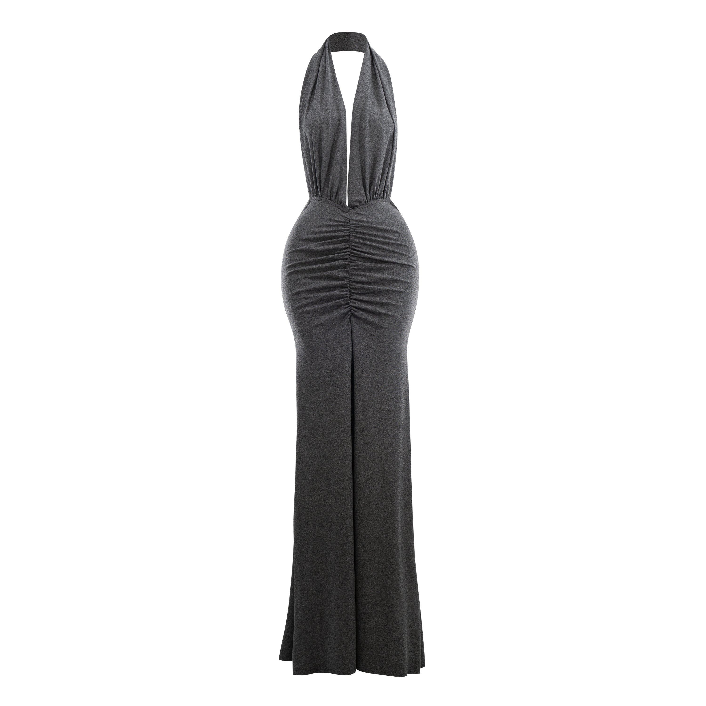 Drape Ruched Halter Maxi Dress Charcoal Davis Active Drape Ruched Halter Maxi Dress Charcoal Davis Active