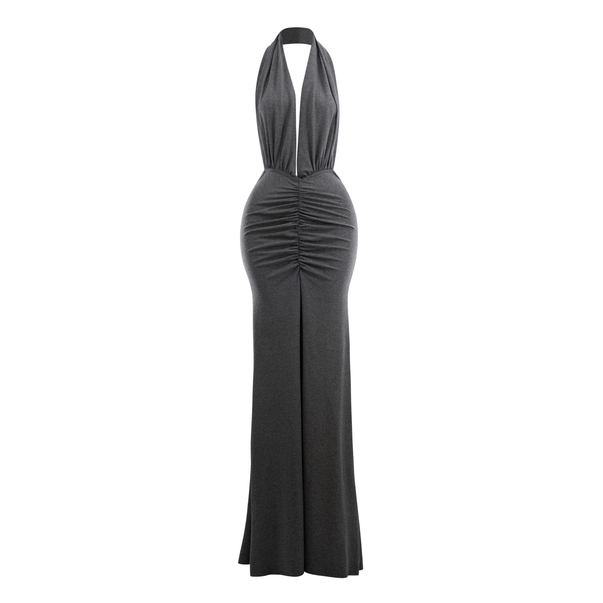 Drape Ruched Halter Maxi Dress Charcoal  Davis Active