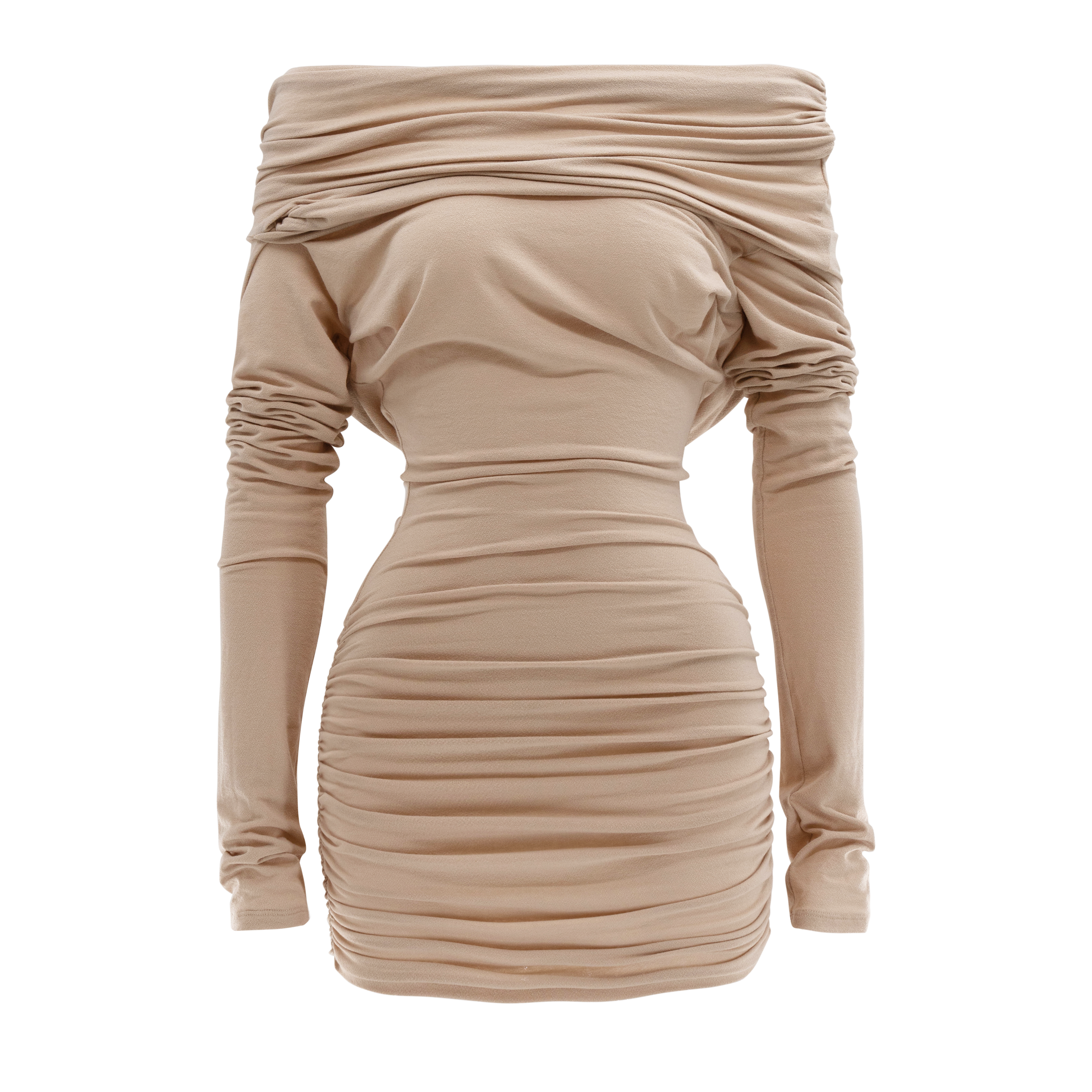 Drape Long Sleeve Mini Dress Beige XS/S Drape Long Sleeve Mini Dress Beige XS/S