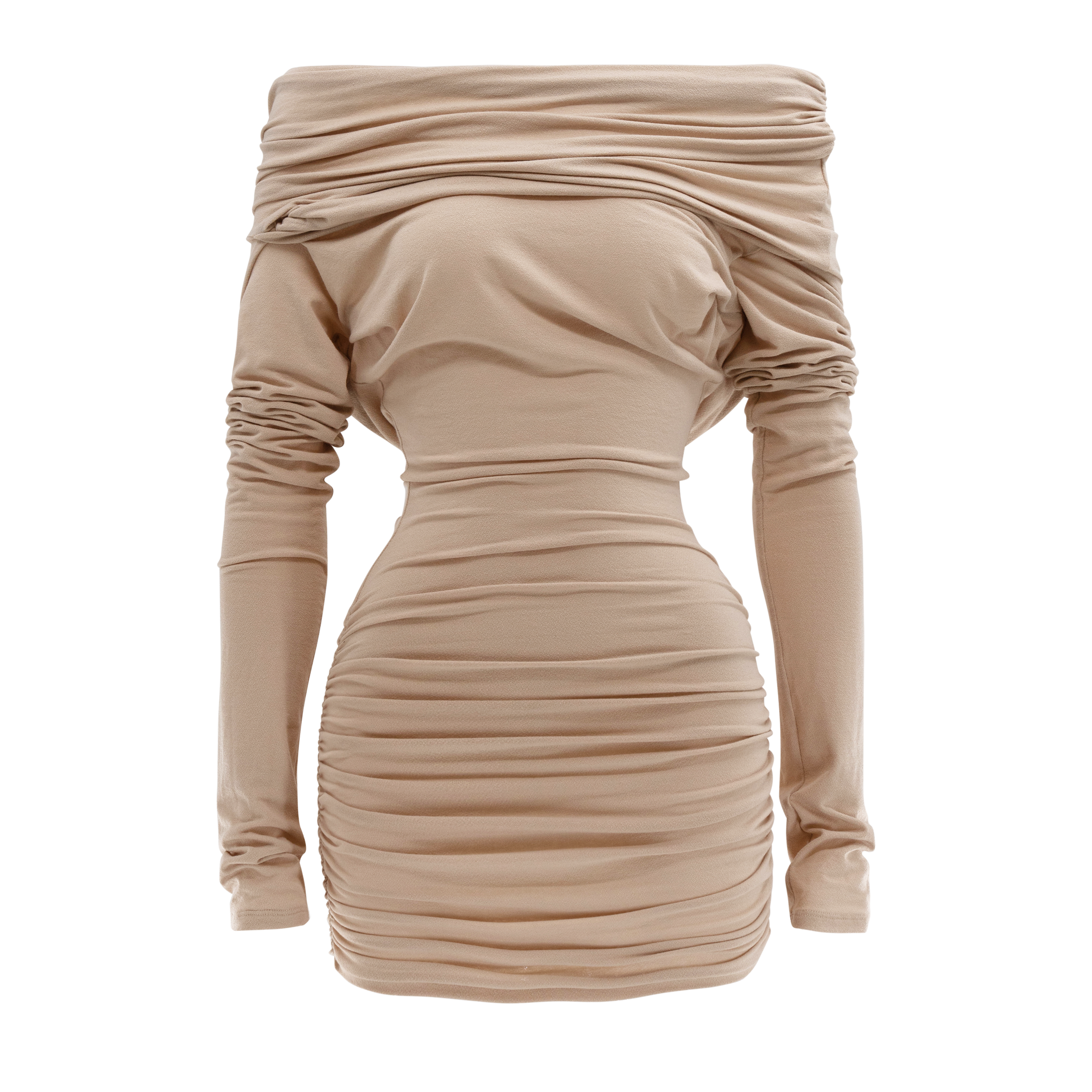 beige draped dress Jluxlabel Night Spark Drape Dress