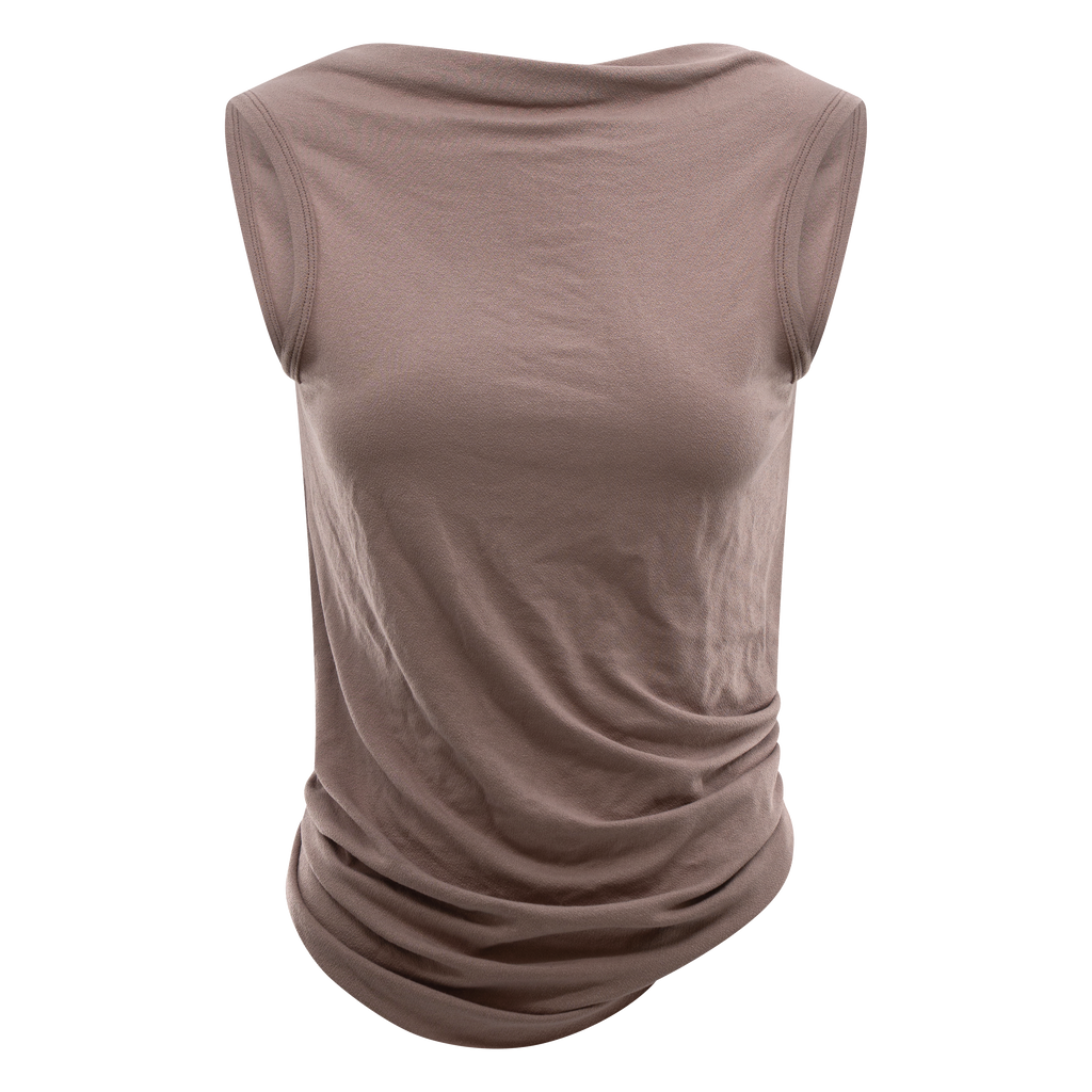 Drape Open Back Twist Top Taupe – Davis Active