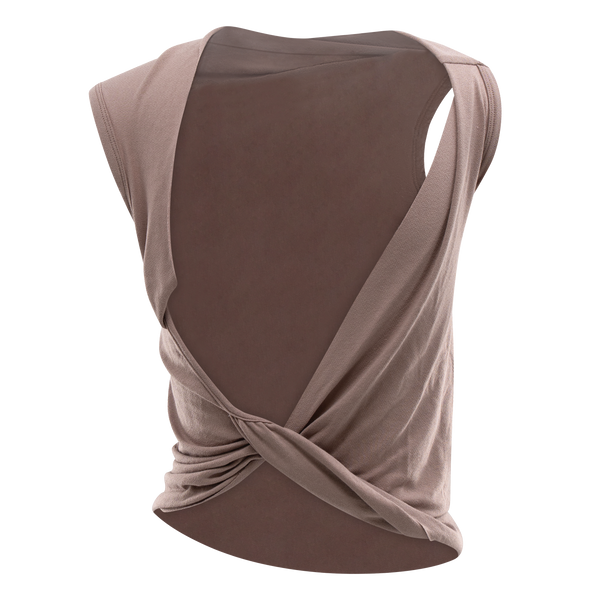 Drape Open Back Twist Top Taupe – Davis Active