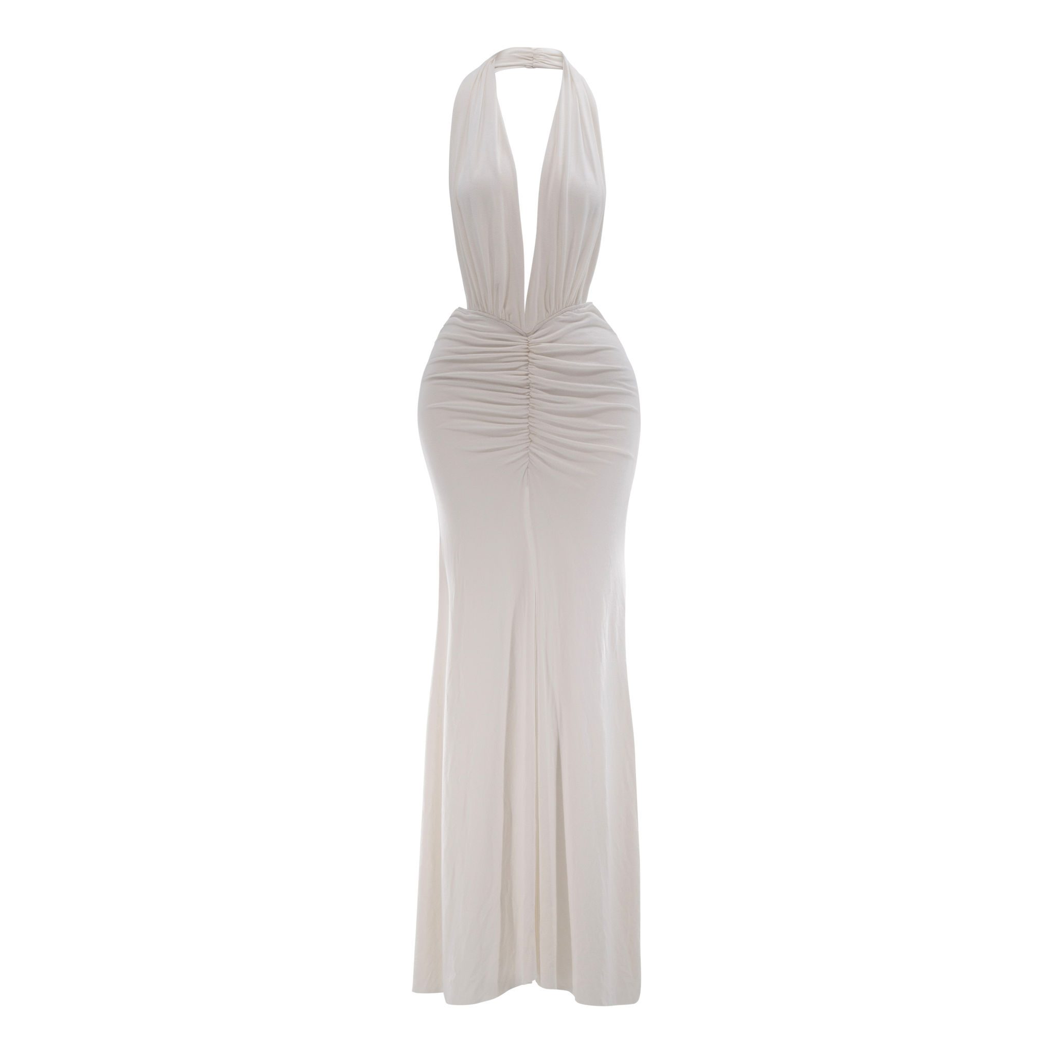 chinese dress ladies Cut-Out Ruched Halterneck Maxi Dress in White - L main image 0
