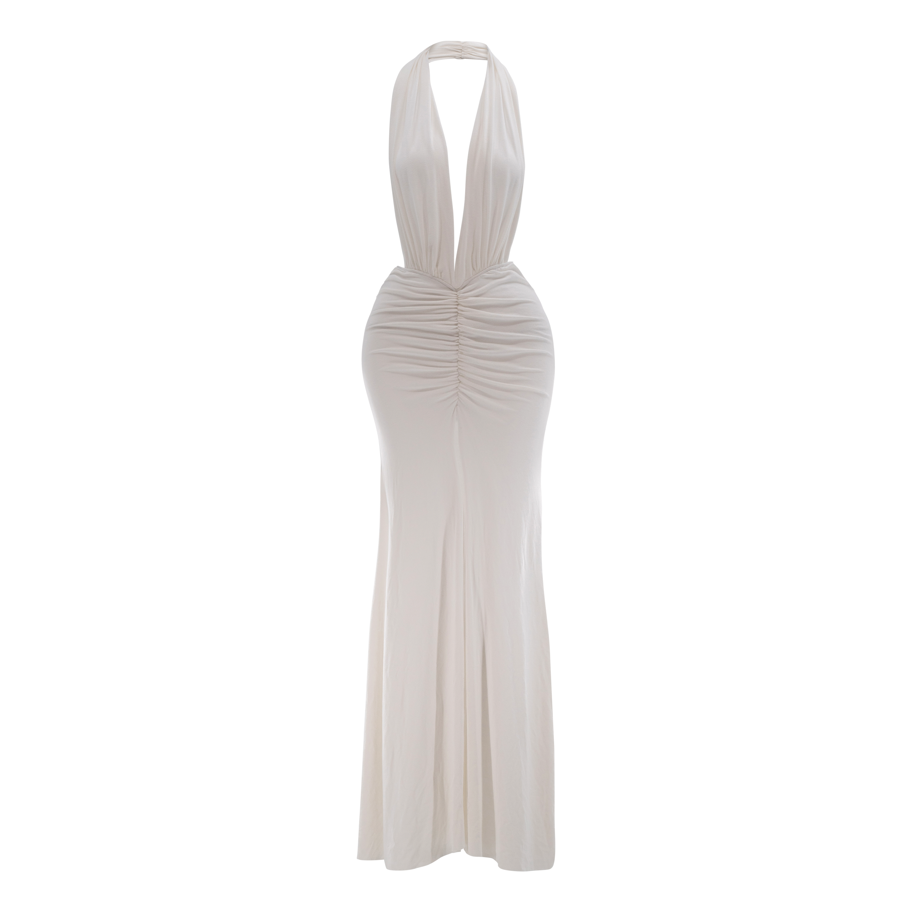 Drape Ruched Halter Maxi Dress Ivory – Davis Active