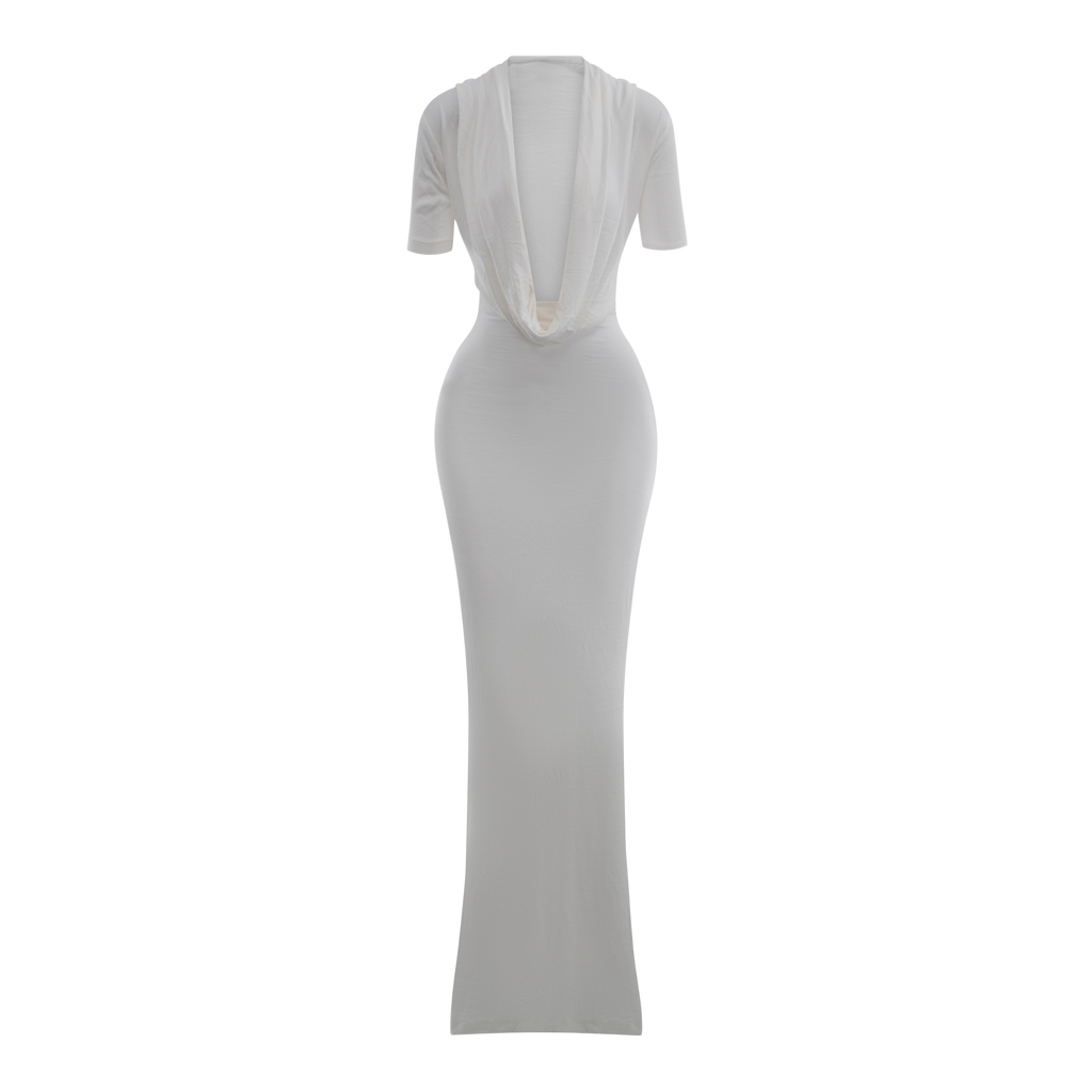 Drape Short Sleeve Cowl Maxi Dress Ivory L/XL Drape Short Sleeve Cowl Maxi Dress Ivory L/XL