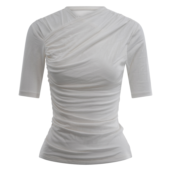 トップス 23SS/DRAPE SLEEVE T-SHIRT/38 Drape Short Sleeve Crossover Top Ivory – Davis Active