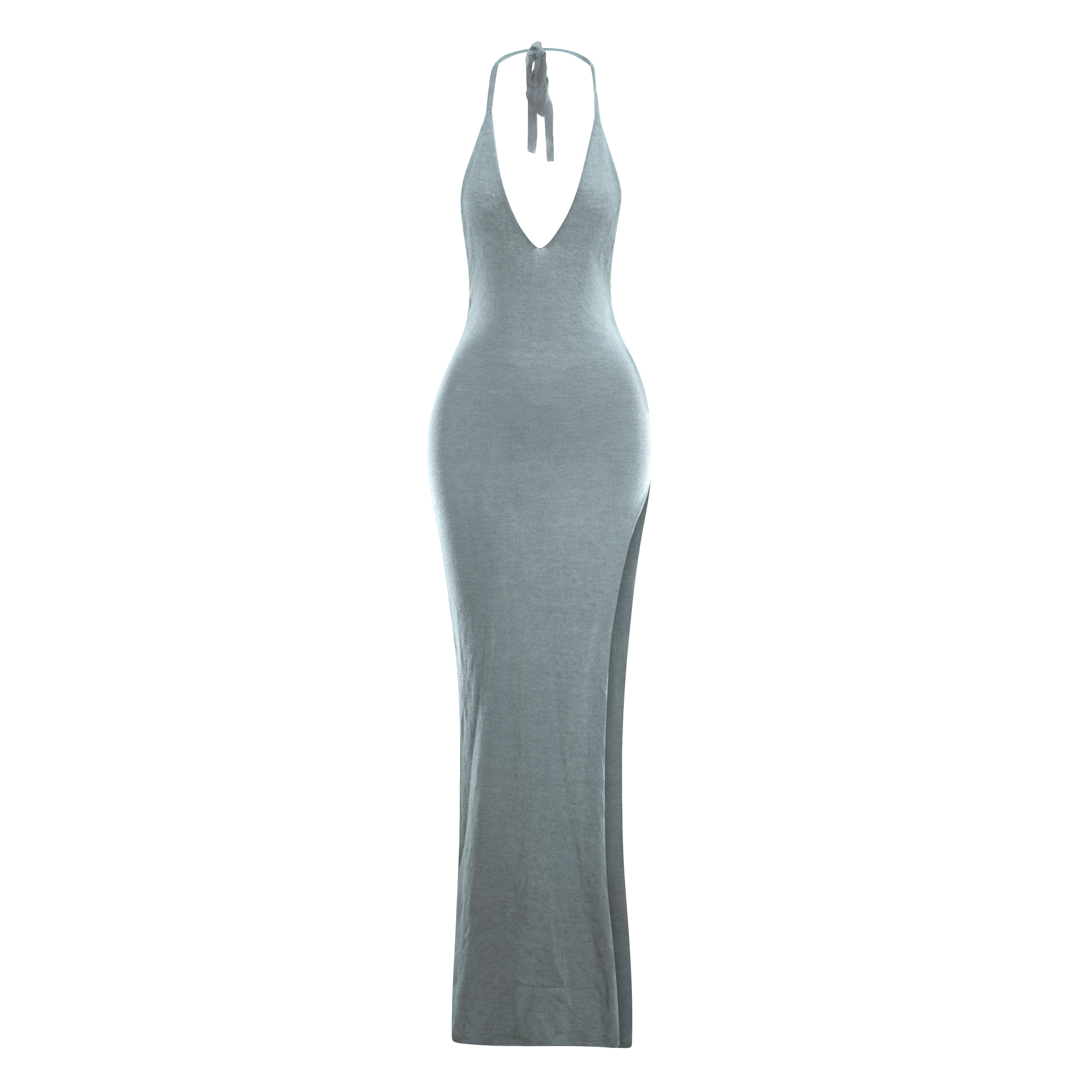 Knit Halter Slit Dress Dusty Blue XS/S Knit Halter Slit Dress Dusty Blue XS/S