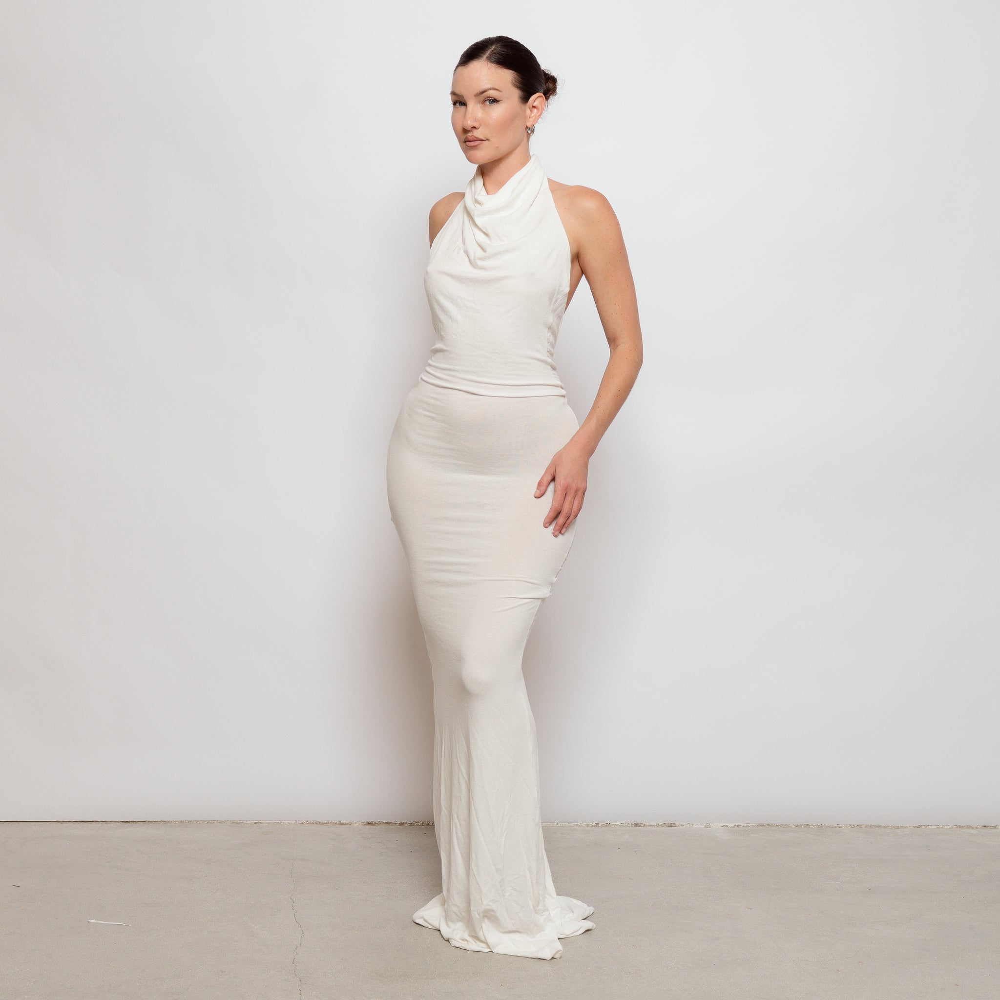 high neck draped maxi dress Toperth Copper High Neck Draped Maxi Dress  Toperth