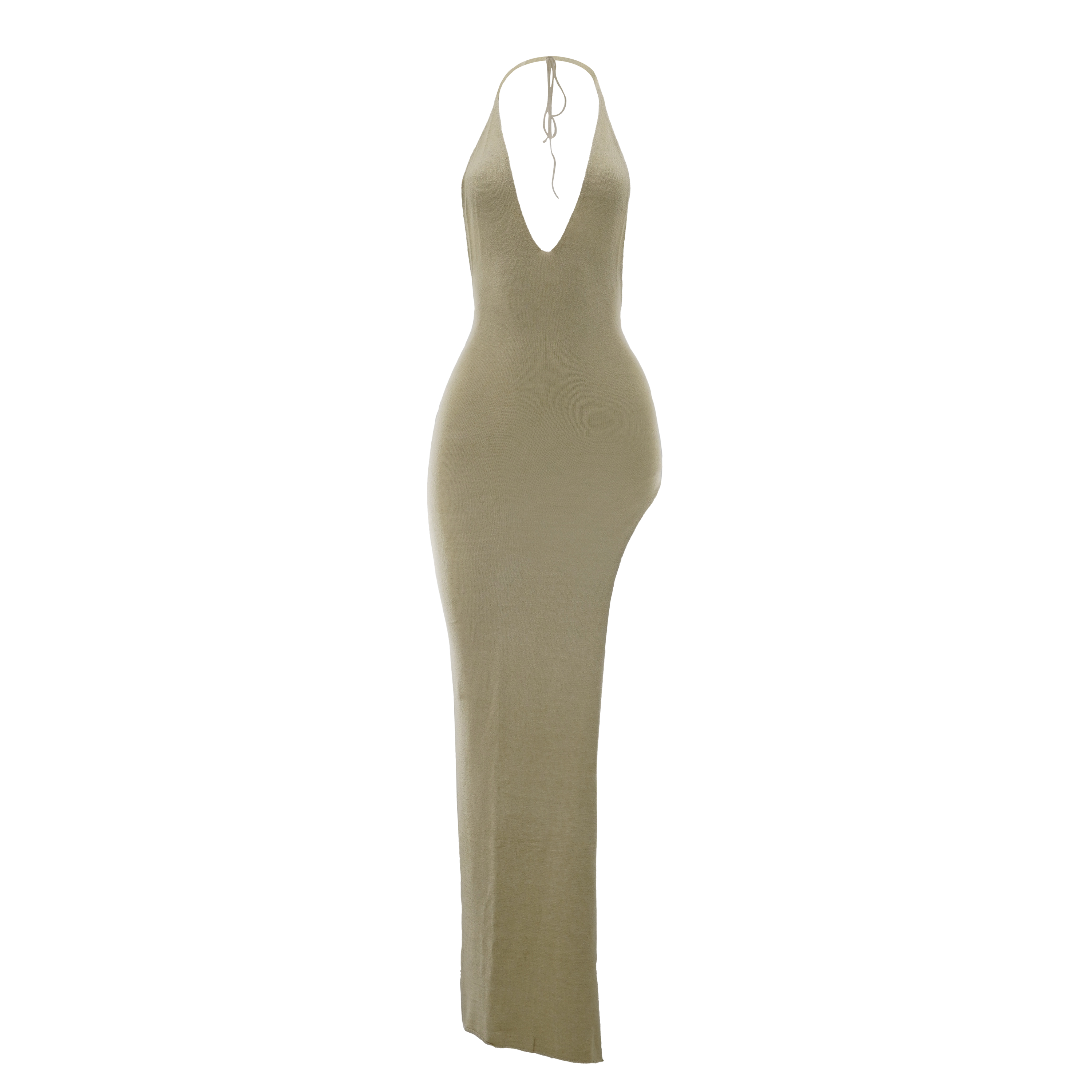 Knit Halter Slit Dress Beige L/XL Knit Halter Slit Dress Beige L/XL