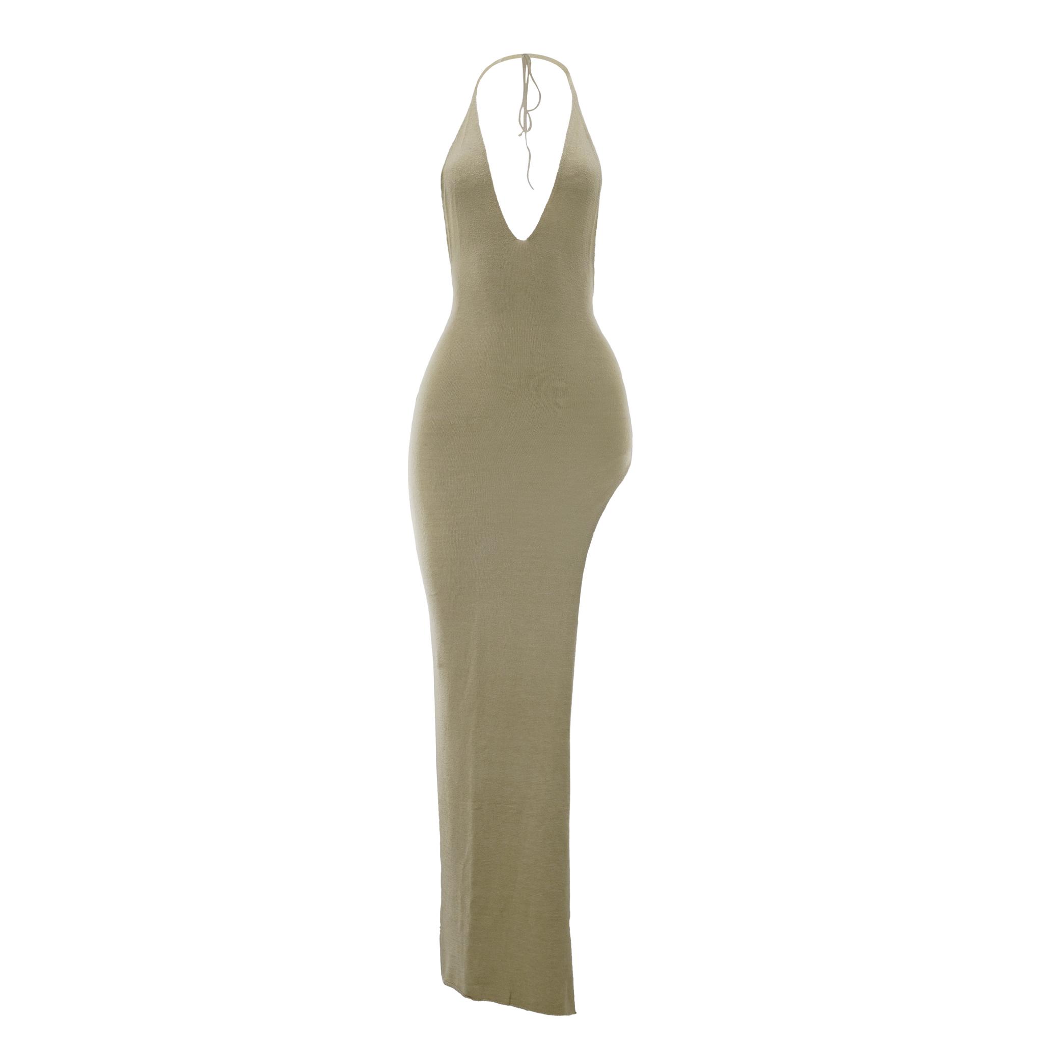 Knit Halter Slit Dress Beige – Davis Active
