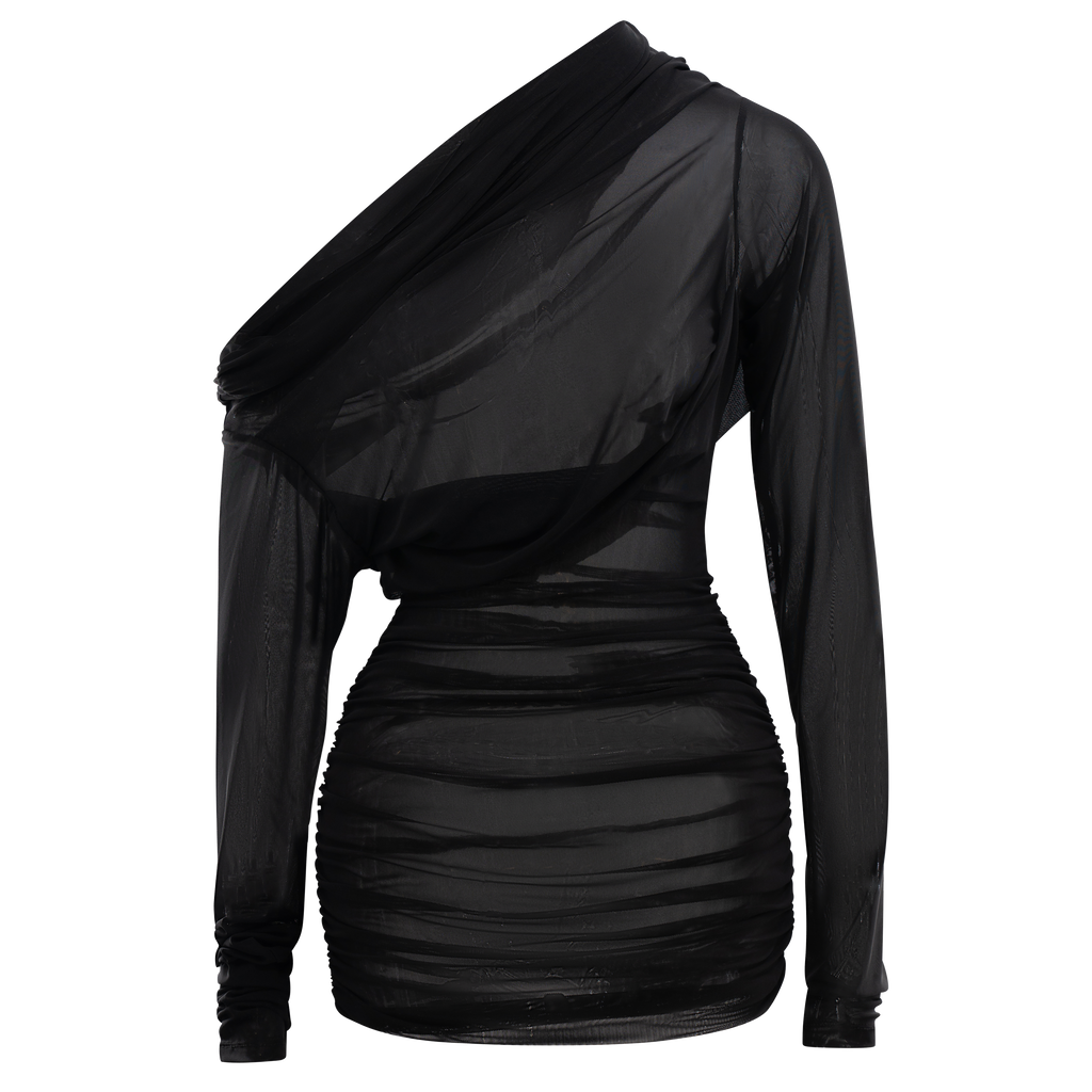 Mesh Long Sleeve Mini Dress Black L/XL Mesh Long Sleeve Mini Dress Black L/XL