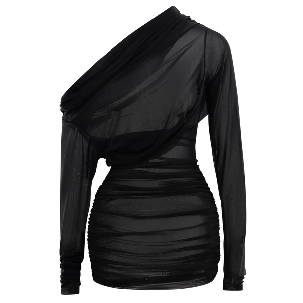 black dress with mesh top Long Sleeve Mini L/XL Leather sleeves Black Wide V Neck Lace Applique Size:27