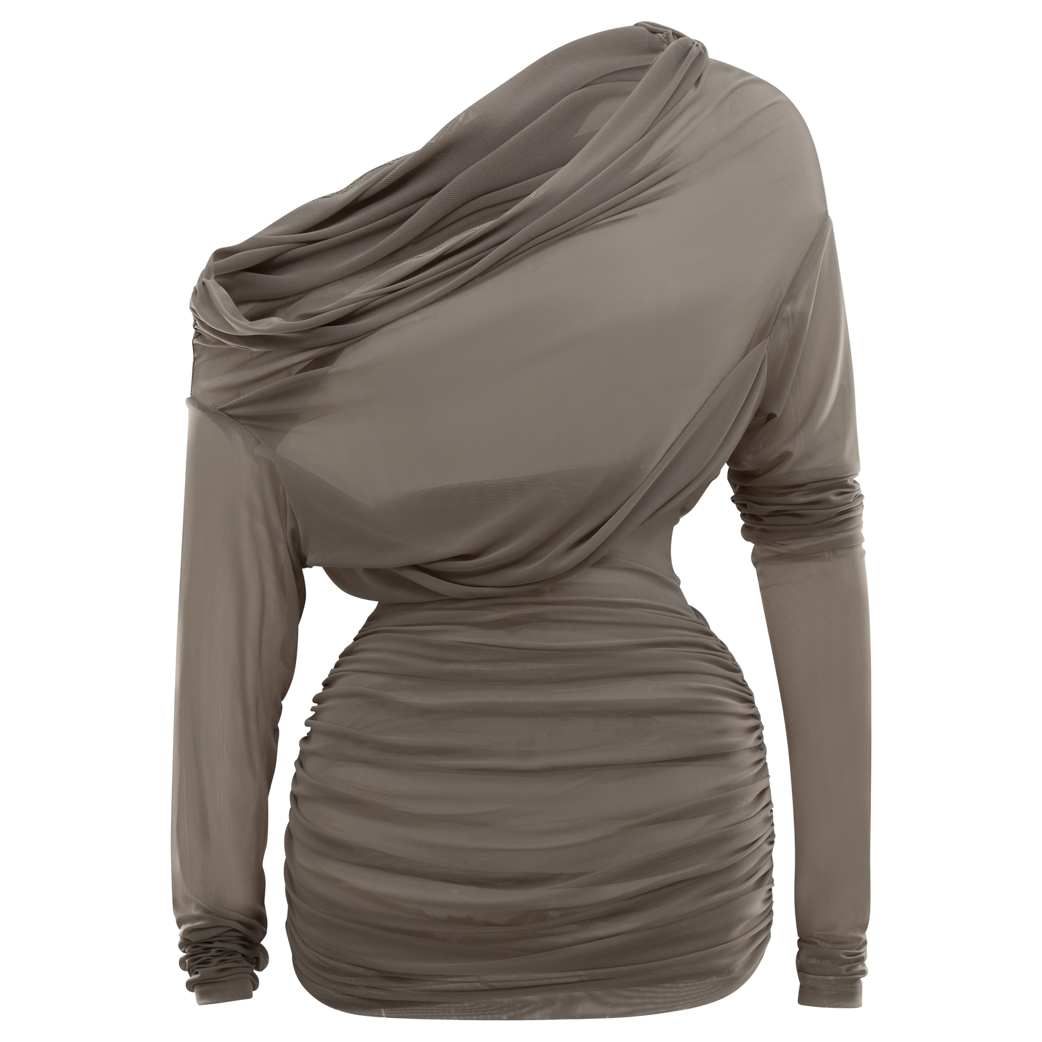 khaki mesh dress boohoo Women's Textured Mesh Tie Waist Flare Sleeve Dress in Khaki | Size: 12