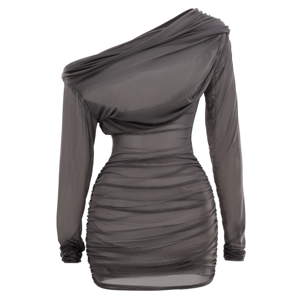 mesh cocktail dress Mesh Long Sleeve Mini Dress Slate XS/S