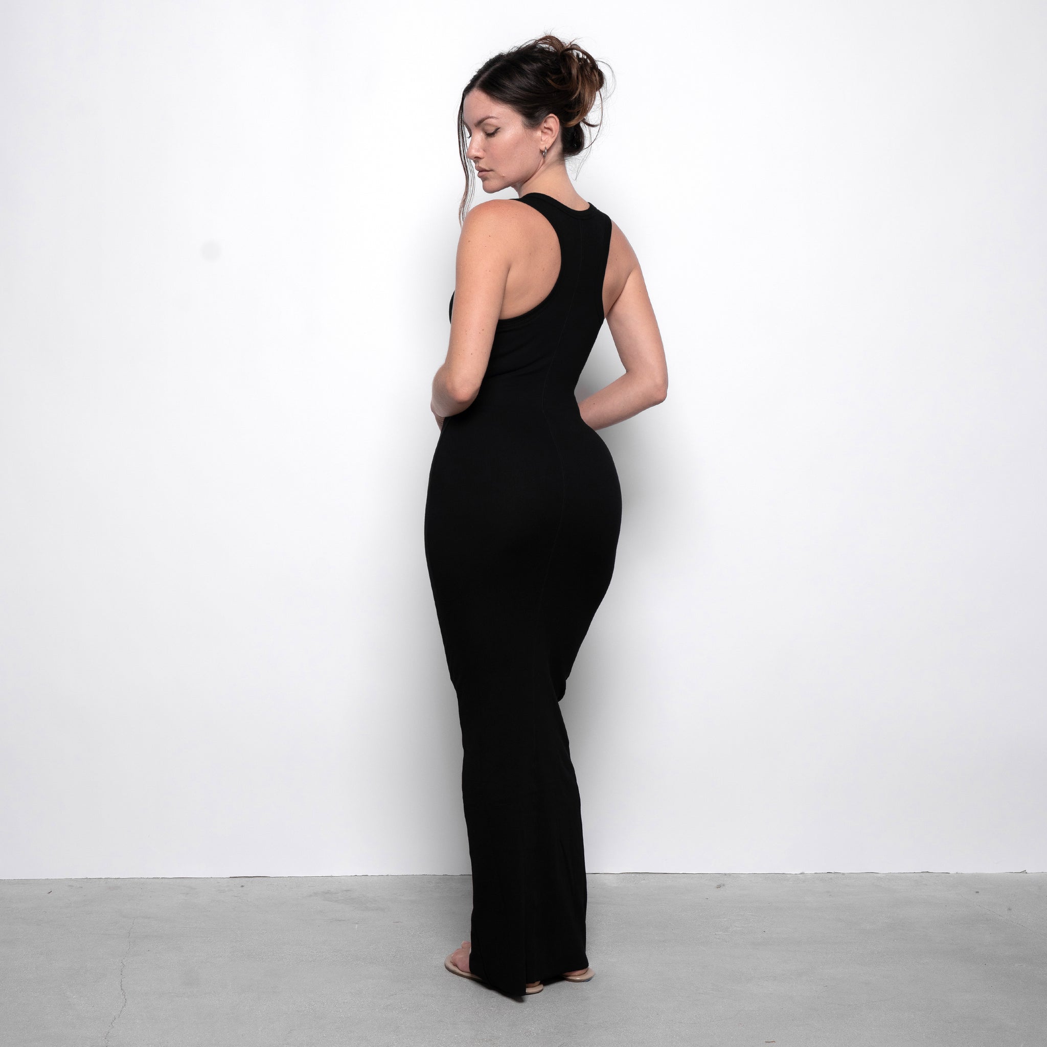 ribbed maxi dress black Valerie Ribbed Knit Long Sleeve Maxi Dress (Black) Small