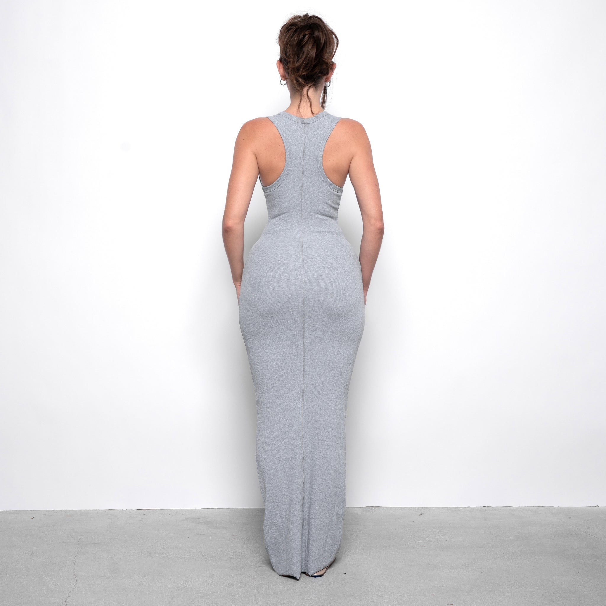 Ribbed Racerback Maxi Dress Grey S/M