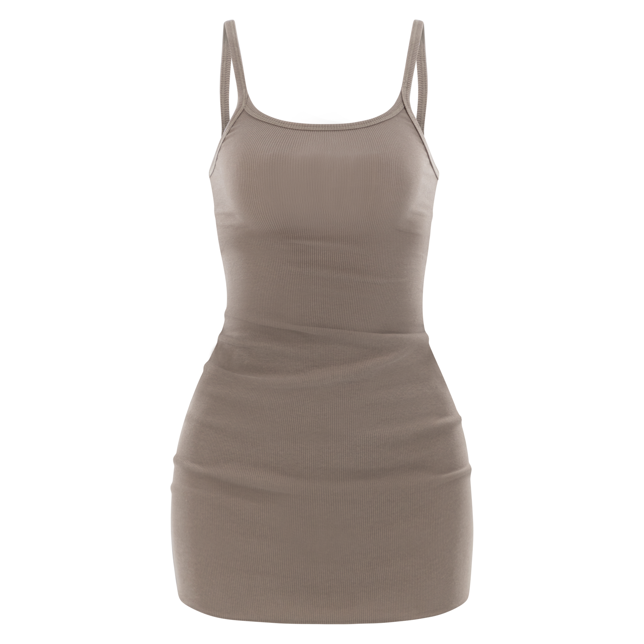 Ribbed Cami Mini Dress Khaki M/L Ribbed Cami Mini Dress Khaki M/L