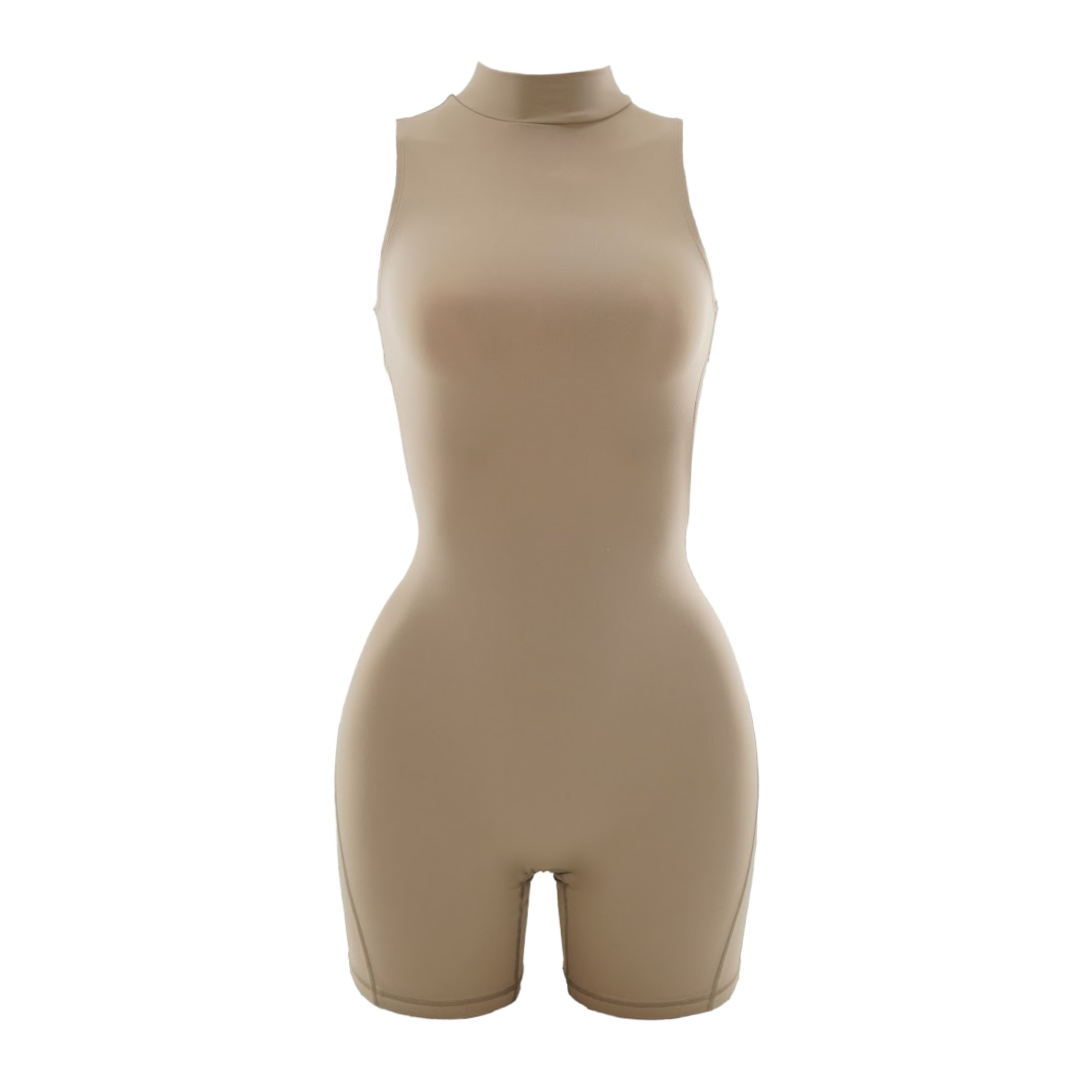 Backless Mock Neck Romper Taupe XS/S Backless Mock Neck Romper Taupe XS/S