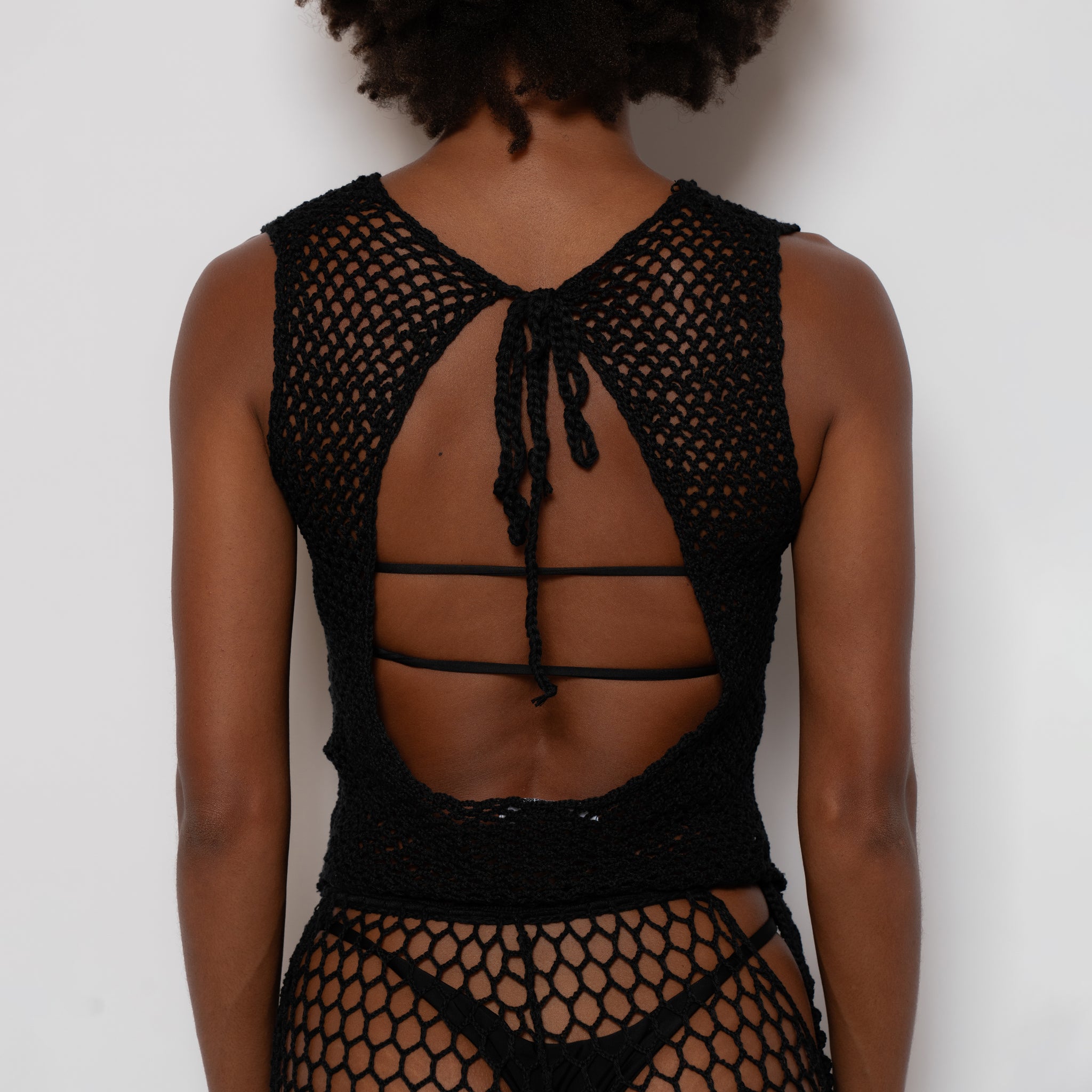 Crochet Open Back Top Black – Davis Active